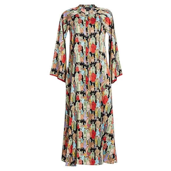 Natori Dynasty Mandarin Zip Caftan Dress XXL Art To Wear Loungewear Resort Wear - Picture 3 of 14